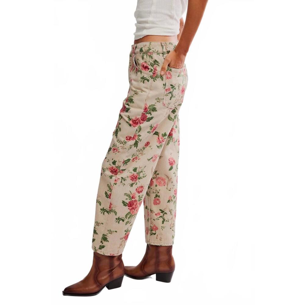 NEW FREE PEOPLE deep trance printed pant in beige - Picture 3 of 5